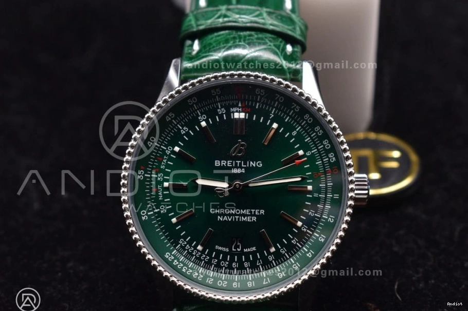 Edition  41mm Navitimer 1:1 Dial Leather Green Best TF A2824 on 0425